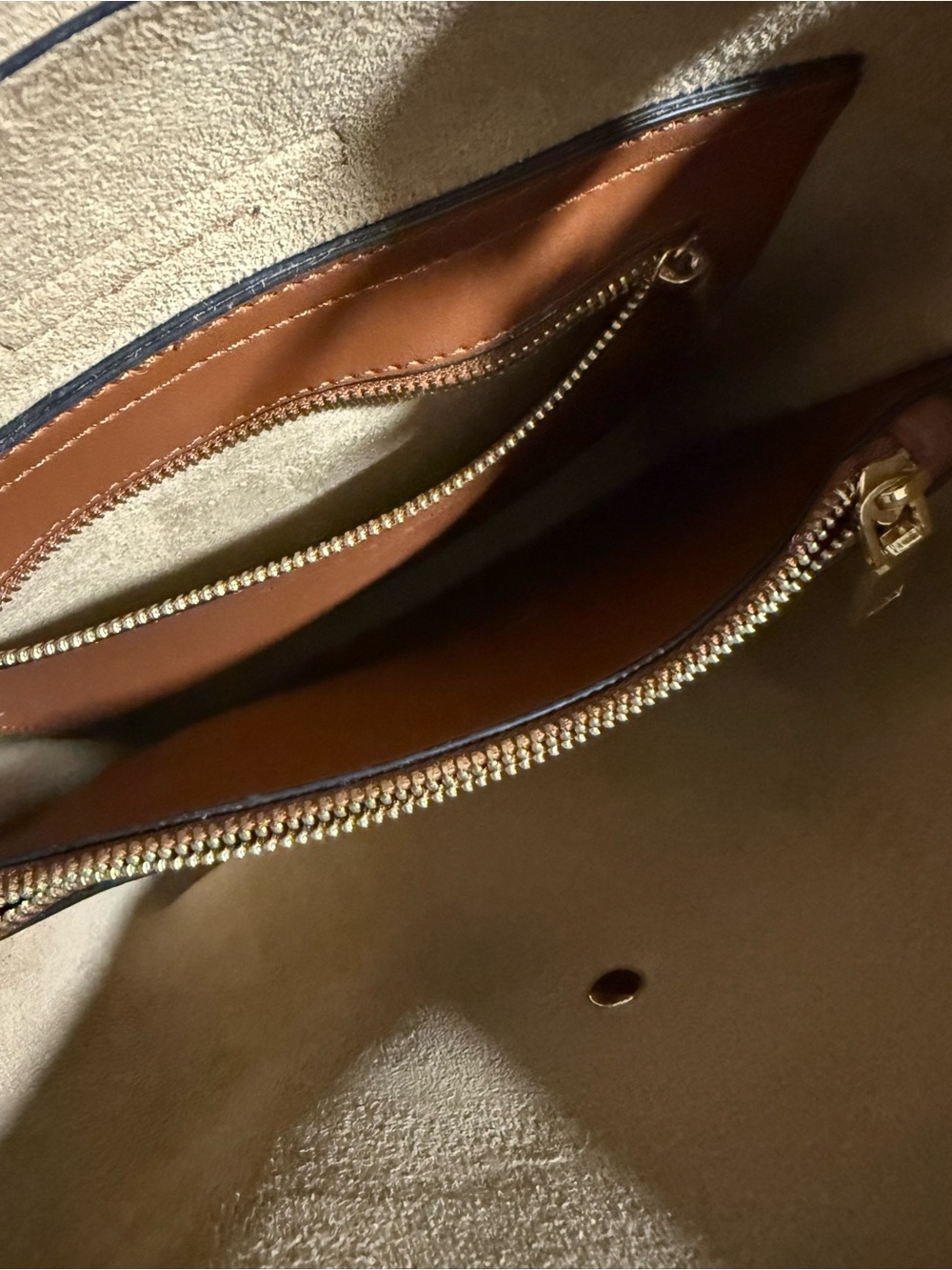 Melie Bianco Cognac Shoulder Tote with Gold Hardware - Picture 4 of 5